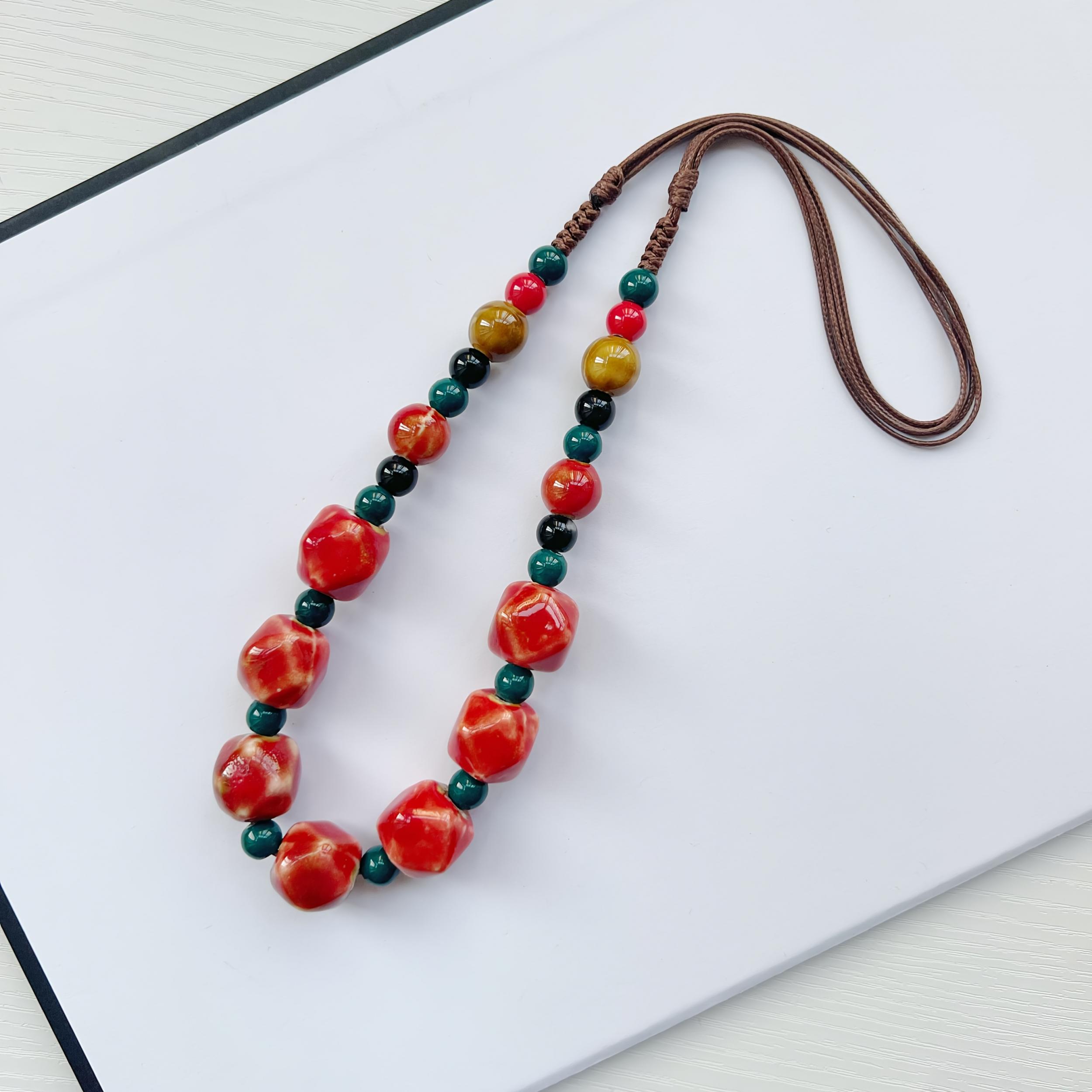 Colorful Ceramic Bead Necklace for Women, Unique Patterns & Shapes